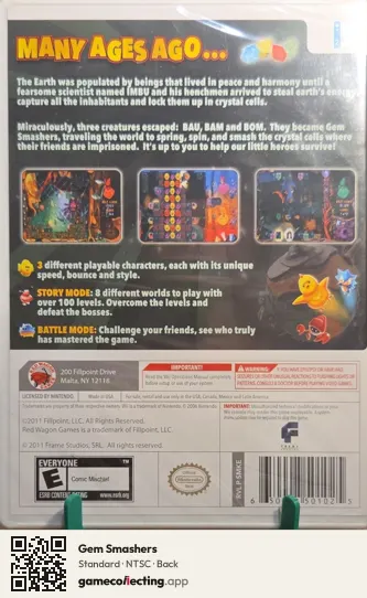Gem Smashers Nintendo Wii, NTSC box back