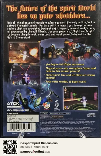 Casper: Spirit Dimensions PlayStation 2, NTSC box back