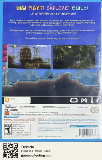 Terraria Nintendo Wii U, NTSC box back