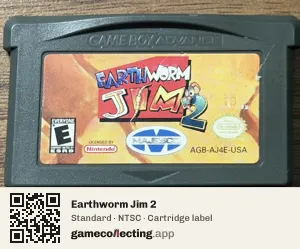Earthworm Jim 2 Game Boy Advance, NTSC cartridge label