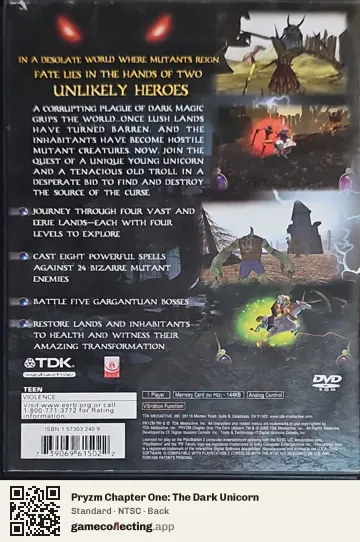 Pryzm Chapter One: The Dark Unicorn PlayStation 2, NTSC box back