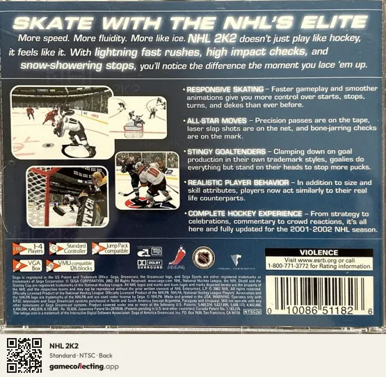NHL 2K2 Sega Dreamcast, NTSC box back
