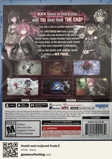 Death end re;Quest Code Z PlayStation 5, NTSC box back