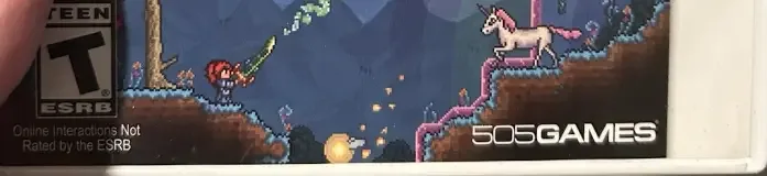 Terraria, the ESRB box on its front