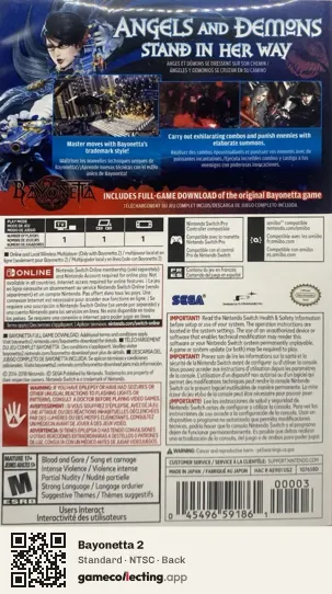 Bayonetta 2 Nintendo Switch, NTSC box back
