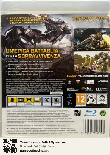 Transformers: Fall of Cybertron PlayStation 3, Italy box back