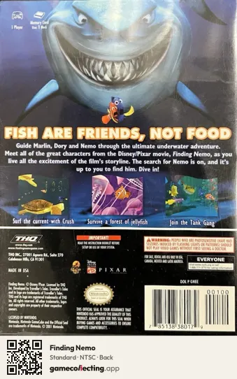 Finding Nemo Nintendo GameCube, NTSC box back