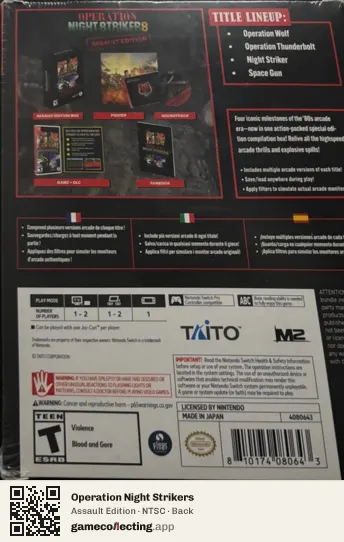 Operation Night Strikers Nintendo Switch, NTSC box back