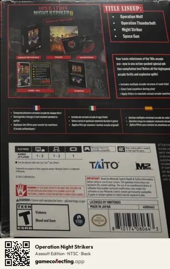 Operation Night Strikers Nintendo Switch, NTSC box back