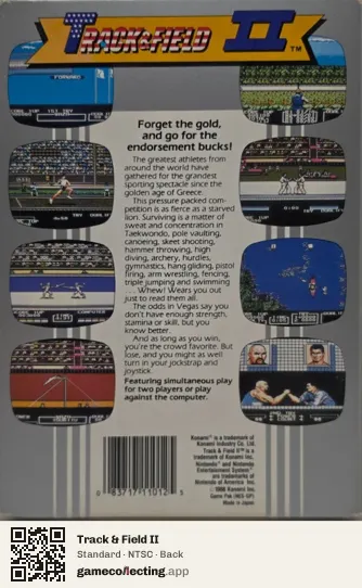 Track & Field II Nintendo Entertainment System, NTSC box back