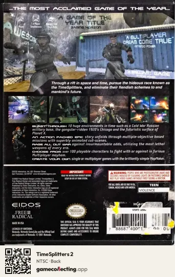 TimeSplitters 2 Nintendo GameCube, NTSC box back