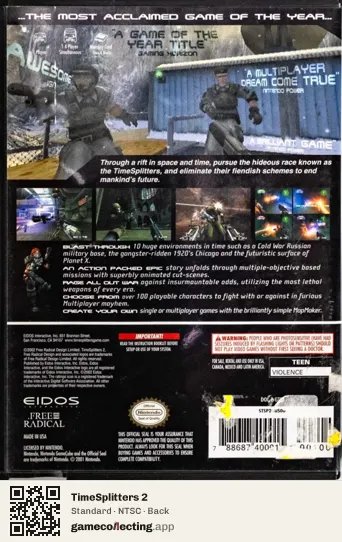 TimeSplitters 2 Nintendo GameCube, NTSC box back