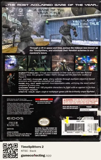 TimeSplitters 2 Nintendo GameCube, NTSC box back
