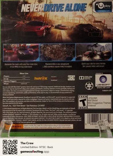 The Crew Xbox One, NTSC box back