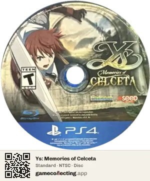 Ys: Memories of Celceta PlayStation 4, NTSC disc