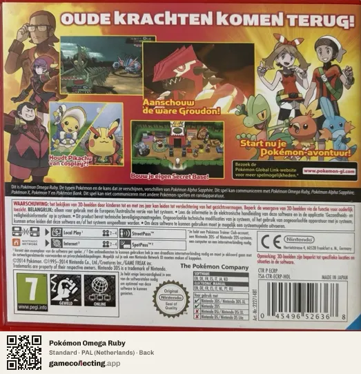 Pokémon Omega Ruby Nintendo 3DS, Netherlands box back