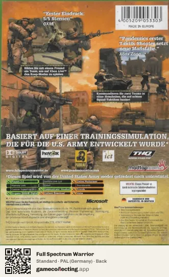 Full Spectrum Warrior Xbox, Germany box back