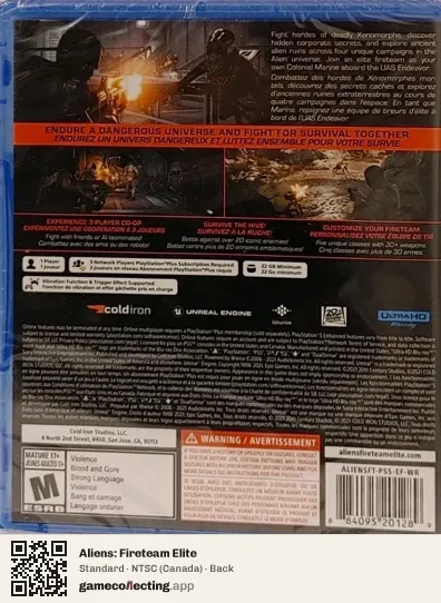 Aliens: Fireteam Elite PlayStation 5, Canada box back