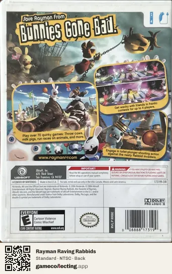 Rayman Raving Rabbids Nintendo Wii, NTSC box back