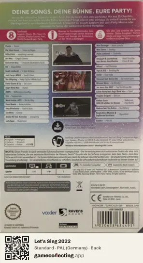 Let's Sing 2022 Nintendo Switch, Germany box back
