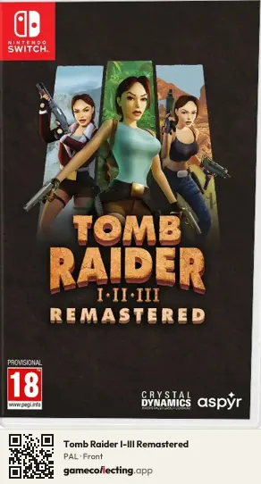 Tomb Raider I-III Remastered Nintendo Switch, PAL box front