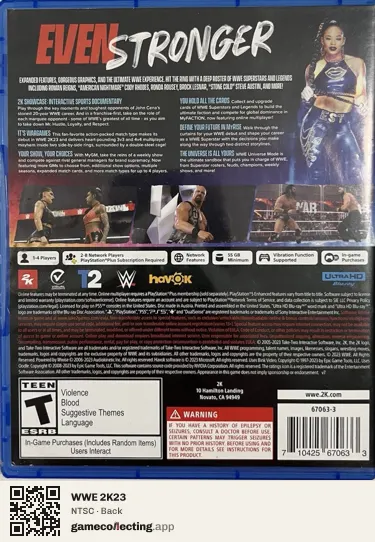 WWE 2K23 PlayStation 5, NTSC box back