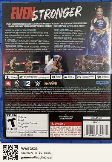 WWE 2K23 PlayStation 5, NTSC box back