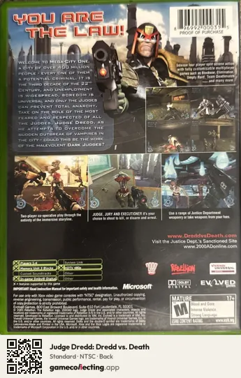 Judge Dredd: Dredd vs. Death Xbox, NTSC box back