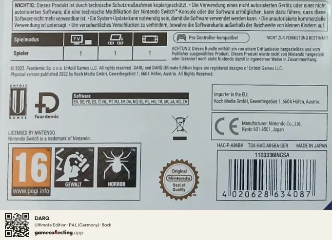 DARQ Nintendo Switch, Germany box back