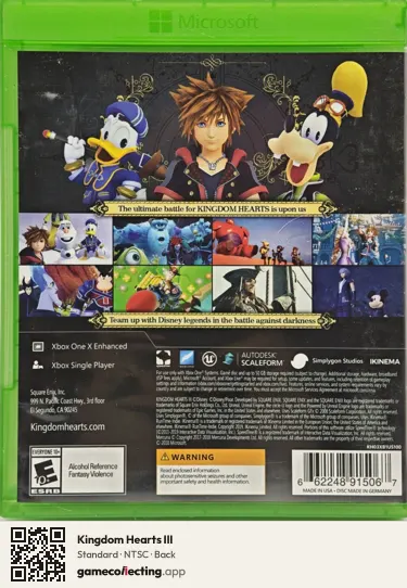 Kingdom Hearts III Xbox One, NTSC box back