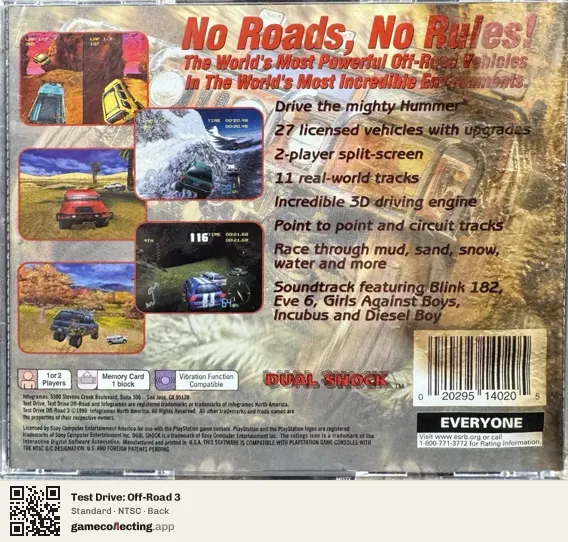 Test Drive: Off-Road 3 PlayStation, NTSC box back