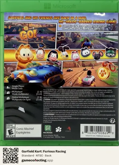 Garfield Kart: Furious Racing Xbox One, NTSC box back