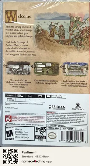 Pentiment Nintendo Switch, NTSC box back