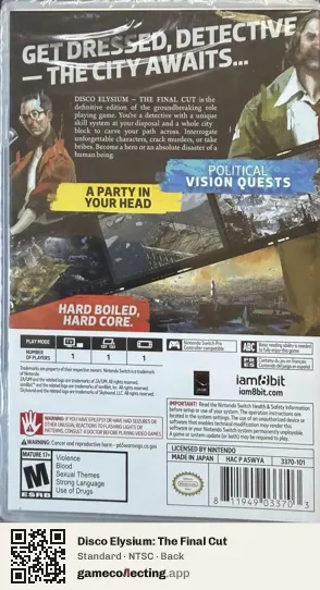 Disco Elysium: The Final Cut Nintendo Switch, NTSC box back