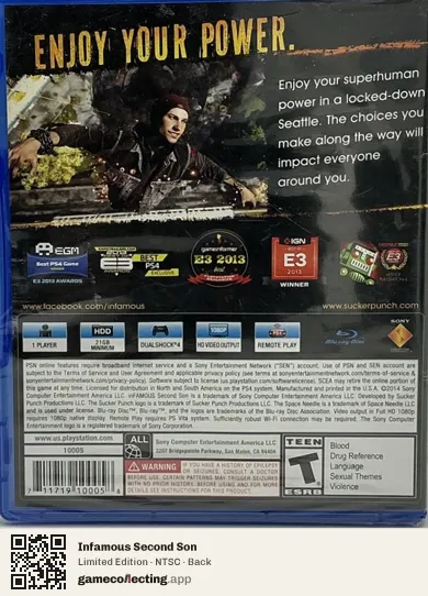Infamous Second Son PlayStation 4, NTSC box back