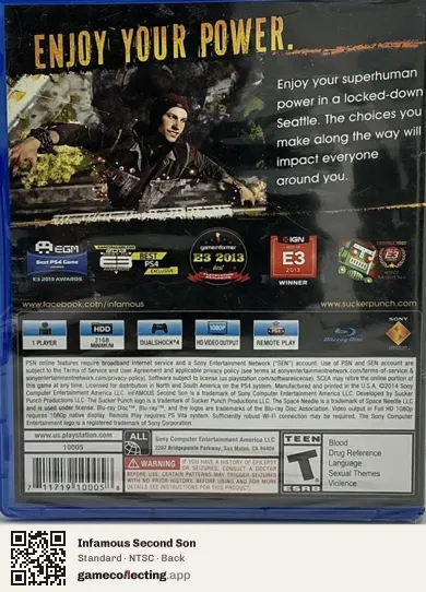Infamous Second Son PlayStation 4, NTSC box back