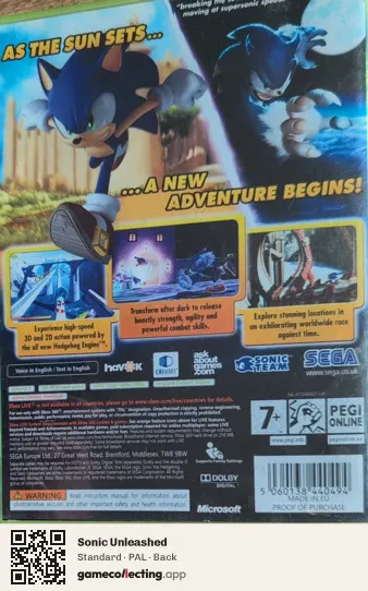 Sonic Unleashed Xbox 360, PAL box back