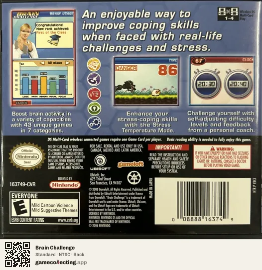 Brain Challenge Nintendo DS, NTSC box back