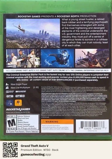 Grand Theft Auto V Xbox One, NTSC box back