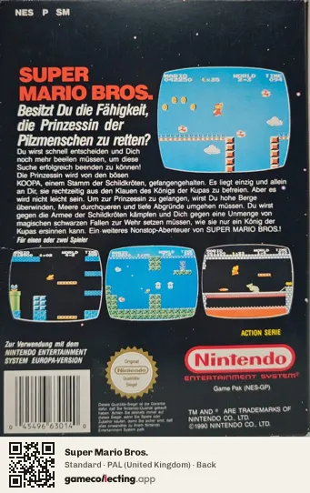Super Mario Bros. Nintendo Entertainment System, United Kingdom box back