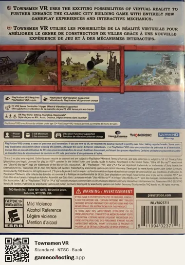 Townsmen VR PlayStation 5, NTSC box back
