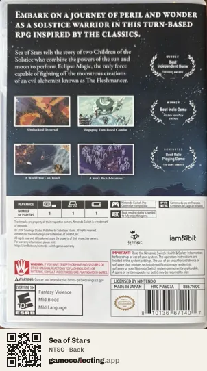 Sea of Stars Nintendo Switch, NTSC box back