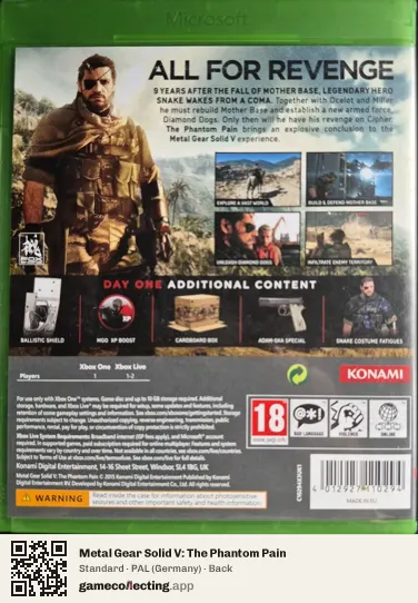Metal Gear Solid V: The Phantom Pain Xbox One, Germany box back