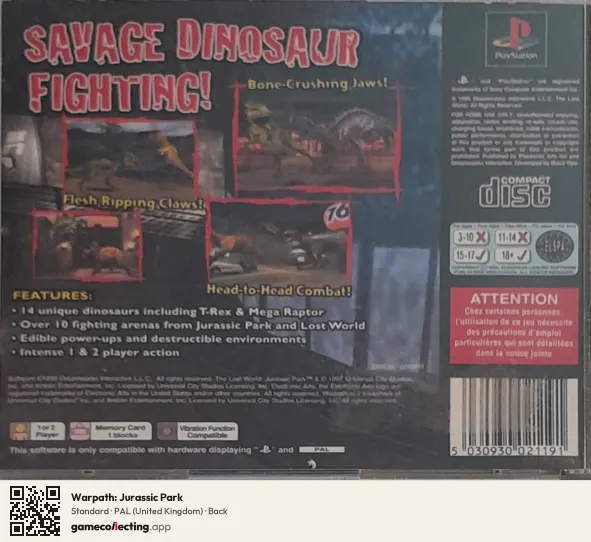 Warpath: Jurassic Park PlayStation, United Kingdom box back