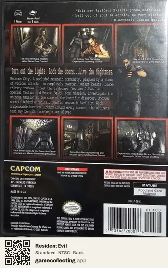 Resident Evil Nintendo GameCube, NTSC box back