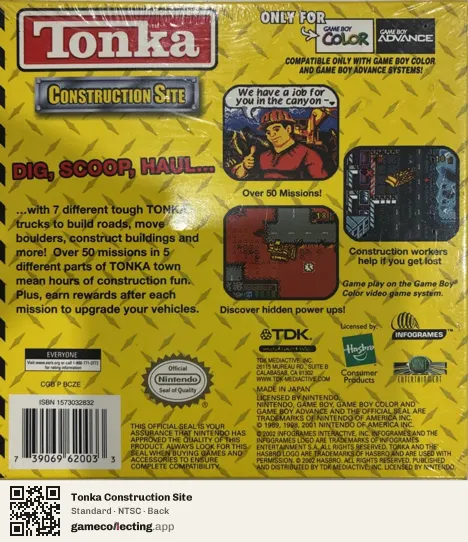 Tonka Construction Site Game Boy Color, NTSC box back
