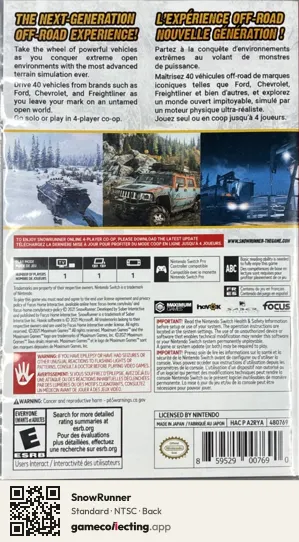 SnowRunner Nintendo Switch, NTSC box back