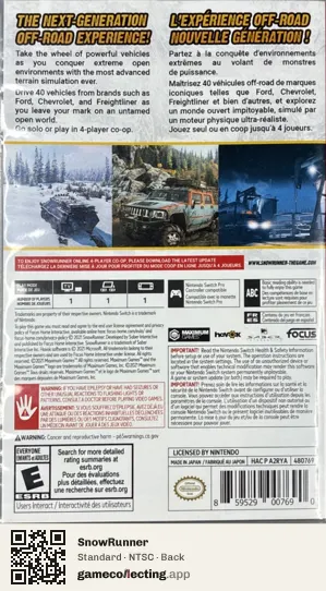 SnowRunner Nintendo Switch, NTSC box back