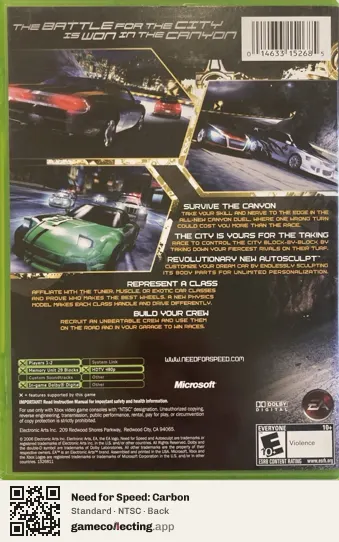 Need for Speed: Carbon Xbox, NTSC box back