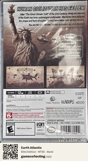 Earth Atlantis Nintendo Switch, NTSC box back